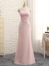  Floor Length Baby Pink Quinceanera Court of Honor Dress Sweetheart Sleeveless Zipper