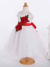 Gorgeous Knee Length A-line Sleeveless White Kids Formal Wear Zipper