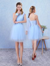 Noble Sleeveless Mini Length Belt Lace Up Vestidos de Damas with Aqua Blue
