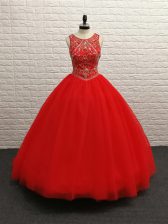 Custom Fit Scoop Sleeveless Tulle Quinceanera Dresses Beading Brush Train Zipper