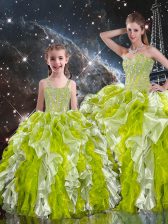Fine Multi-color Organza Lace Up Quinceanera Dresses Sleeveless Floor Length Beading and Ruffles