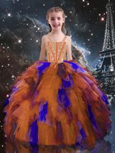 Trendy Sleeveless Lace Up Floor Length Beading and Ruffles Pageant Gowns For Girls