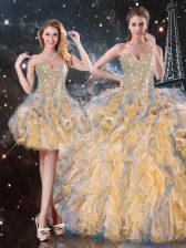  Beading and Ruffles 15th Birthday Dress Gold Lace Up Sleeveless Floor Length
