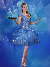Fashion V-neck Cap Sleeves Lace Up Prom Dress Blue Organza