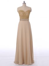 Fashion Scoop Sleeveless Court Dresses for Sweet 16 Floor Length Beading Champagne Chiffon