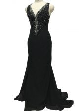 Clearance Brush Train Column/Sheath Prom Party Dress Black V-neck Chiffon Sleeveless Side Zipper