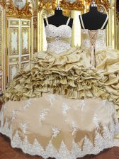 Superior Champagne Sleeveless Beading and Appliques and Ruffled Layers and Pick Ups Floor Length Sweet 16 Dress