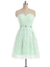 Charming Beading and Lace Apple Green Zipper Sleeveless Mini Length