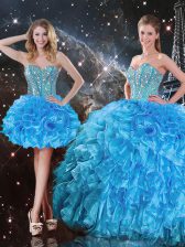 Modest Beading and Ruffles Sweet 16 Quinceanera Dress Baby Blue Lace Up Sleeveless Floor Length