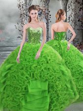  Organza Sleeveless Floor Length Ball Gown Prom Dress and Beading and Ruffles