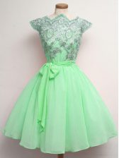 Low Price Cap Sleeves Lace Up Knee Length Lace and Belt Quinceanera Court Dresses