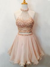  Champagne Sleeveless Knee Length Beading Lace Up Court Dresses for Sweet 16