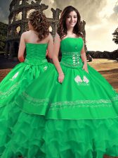 Extravagant Strapless Sleeveless Taffeta Quince Ball Gowns Embroidery and Ruffled Layers Zipper