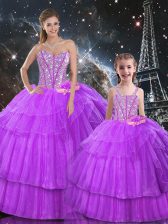  Sweetheart Sleeveless Lace Up Quinceanera Gowns Purple Organza and Tulle