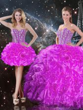  Sweetheart Sleeveless Organza Vestidos de Quinceanera Beading and Ruffles Lace Up