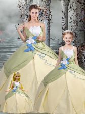  Ruching and Hand Made Flower Quinceanera Gown Champagne Lace Up Sleeveless Floor Length
