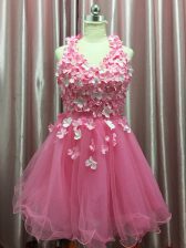  Halter Top Sleeveless Tulle Evening Dress Hand Made Flower Backless