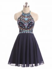 Black A-line Beading Prom Dresses Side Zipper Chiffon Sleeveless High Low