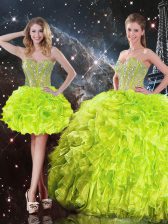 Great Organza Sleeveless Floor Length 15 Quinceanera Dress and Beading and Ruffles
