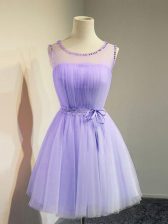 Simple Lavender Tulle Lace Up Scoop Sleeveless Knee Length Court Dresses for Sweet 16 Belt