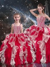  Multi-color 15th Birthday Dress Military Ball and Sweet 16 and Quinceanera with Beading and Ruffles Sweetheart Sleeveless Lace Up