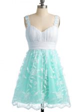  Empire Vestidos de Damas Apple Green Straps Lace Sleeveless Knee Length Lace Up