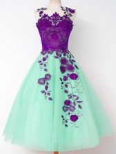Customized Apple Green Sleeveless Appliques Knee Length Vestidos de Damas