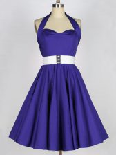 On Sale Purple Taffeta Lace Up Halter Top Sleeveless Mini Length Dama Dress Ruching