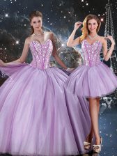 Stunning Tulle Sweetheart Sleeveless Lace Up Beading Sweet 16 Dresses in Lavender