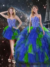  Ball Gowns Quince Ball Gowns Multi-color Sweetheart Tulle Sleeveless Floor Length Lace Up