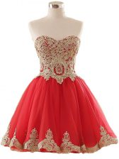  Sleeveless Appliques Lace Up Evening Dress