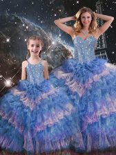 Floor Length Lace Up Sweet 16 Dresses Multi-color for Military Ball and Sweet 16 and Quinceanera with Beading and Ruffled Layers