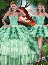 Elegant Multi-color Ball Gowns Beading and Ruffles Quince Ball Gowns Lace Up Organza Sleeveless Floor Length