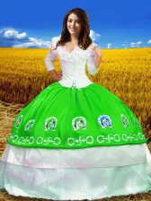 Sweet Green Ball Gowns Taffeta Off The Shoulder 3 4 Length Sleeve Embroidery Floor Length Lace Up Quinceanera Gowns