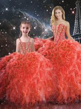  Sweetheart Sleeveless Organza Quinceanera Gowns Beading and Ruffles Lace Up