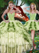 Trendy Multi-color Sleeveless Floor Length Beading and Ruffles and Ruffled Layers Lace Up Quinceanera Gown