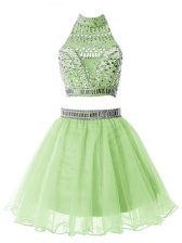 Noble Yellow Green High-neck Zipper Beading Quinceanera Dama Dress Sleeveless