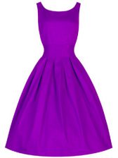Perfect Knee Length Lace Up Dama Dress for Quinceanera Purple for Prom and Party and Wedding Party with Ruching
