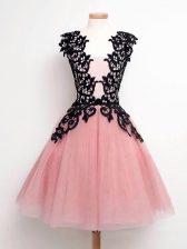 Hot Sale Straps Sleeveless Lace Up Quinceanera Dama Dress Pink Tulle