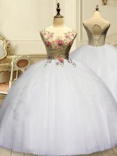 New Arrival White Sleeveless Organza Lace Up 15 Quinceanera Dress for Military Ball and Sweet 16 and Quinceanera