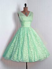 Flare Mini Length Lace Up Court Dresses for Sweet 16 Apple Green for Prom and Party and Wedding Party with Lace