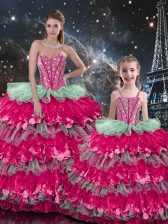 Classical Multi-color Lace Up Sweetheart Beading and Ruffles Quinceanera Gown Organza Sleeveless
