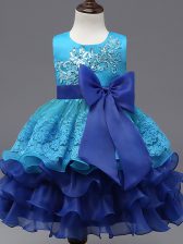 New Arrival Tea Length Ball Gowns Sleeveless Royal Blue Pageant Gowns For Girls Zipper