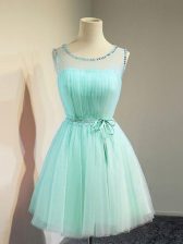  Apple Green Empire Belt Quinceanera Dama Dress Lace Up Tulle Sleeveless Knee Length