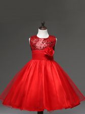  Sleeveless Sequins and Hand Made Flower Zipper Little Girls Pageant Dress