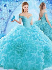 Amazing Aqua Blue Cap Sleeves Ruffles and Pick Ups Lace Up Sweet 16 Quinceanera Dress