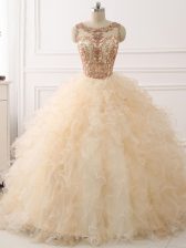  Sleeveless Sweep Train Lace Up Beading and Ruffles Quinceanera Dresses