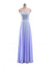 Artistic Strapless Sleeveless Floor Length Beading Lavender Chiffon