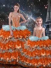 Super Floor Length Lace Up Ball Gown Prom Dress Multi-color for Military Ball and Sweet 16 and Quinceanera with Beading and Ruffles