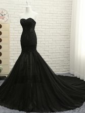  Sweetheart Sleeveless Tulle Prom Dresses Lace and Appliques Court Train Lace Up